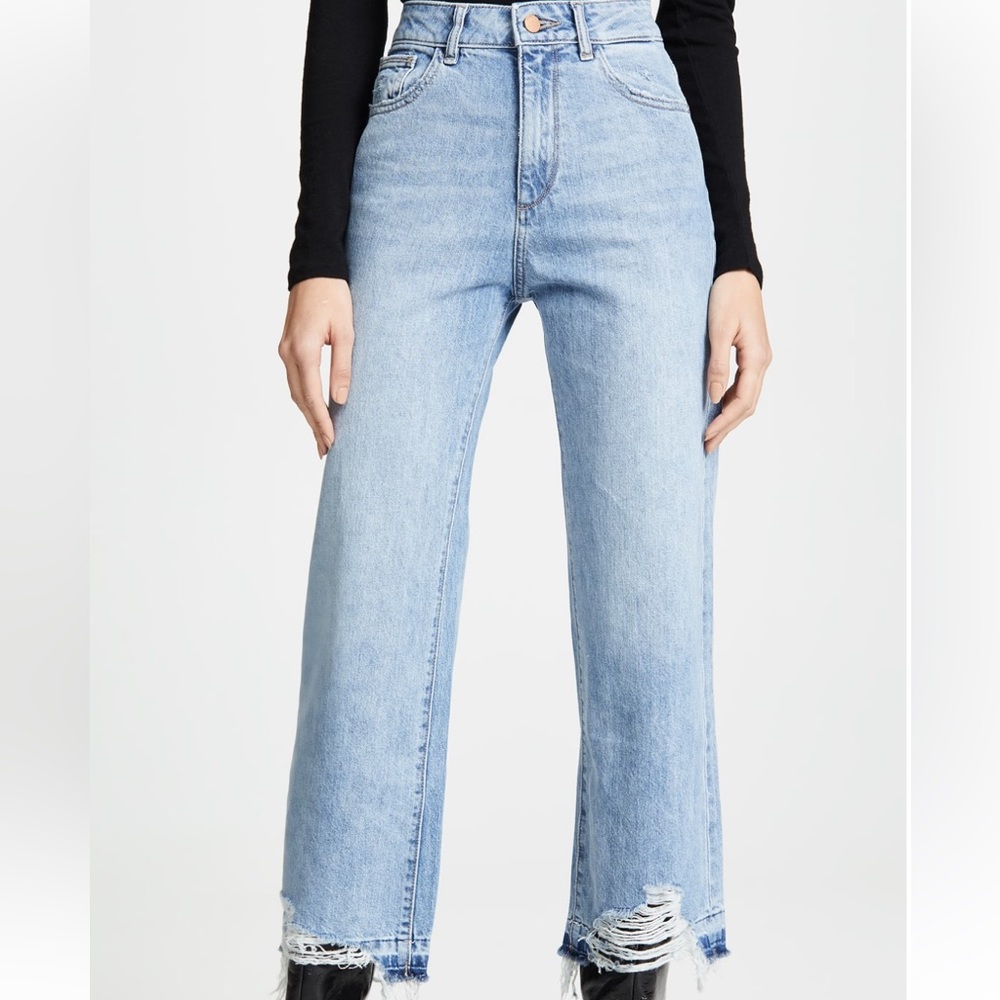 DL1961 Hepburn High Rise Wide Leg Distressed Jeans